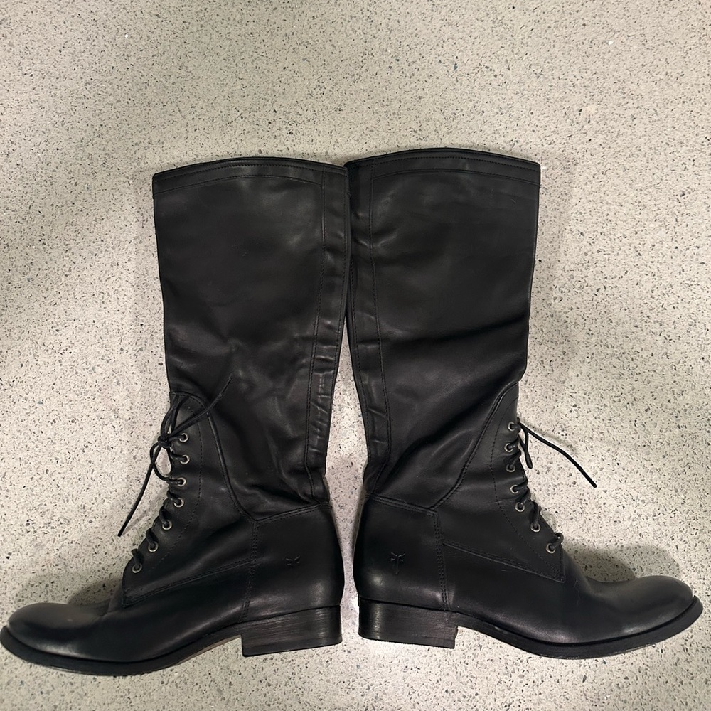 Frye Melissa Lace Black Leather Combat Boots Inside Zip 8